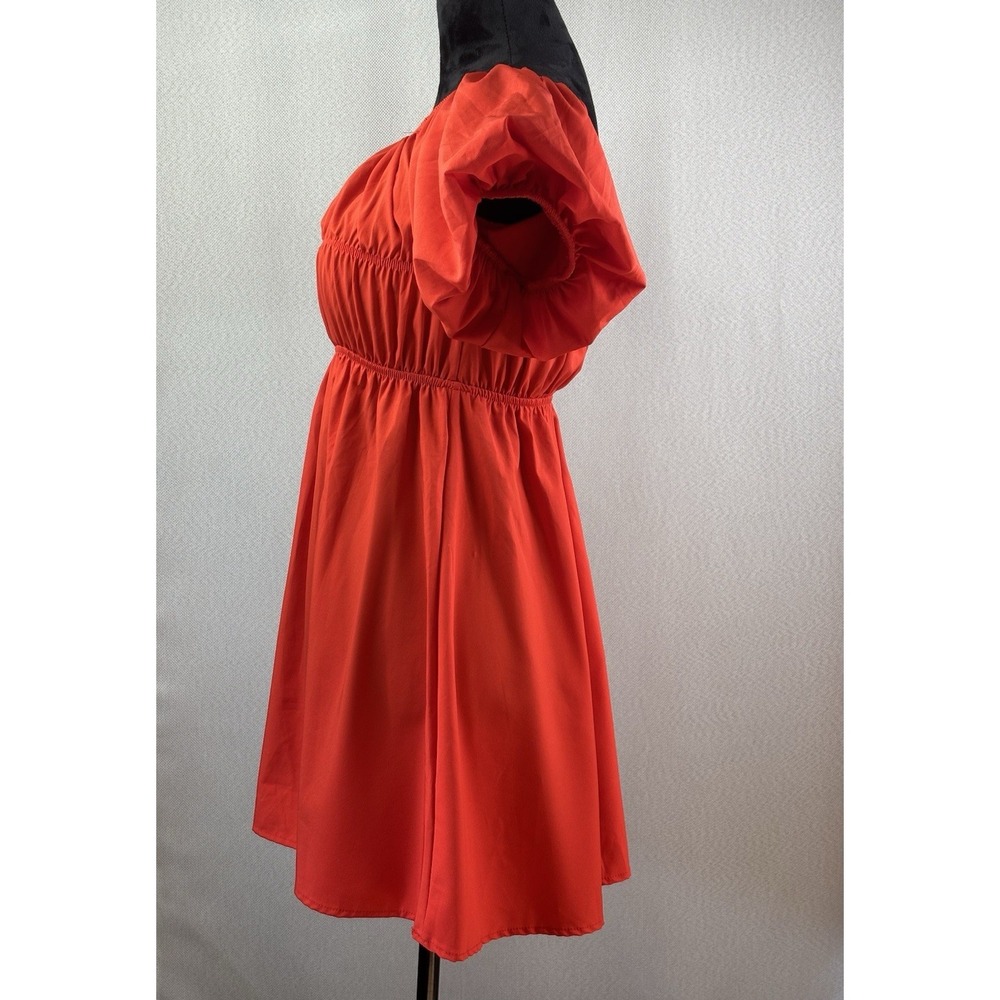 C+D+M Red Puff Sleeve Ruched Midi Dress Size Small NWT - Picture 4 of 11